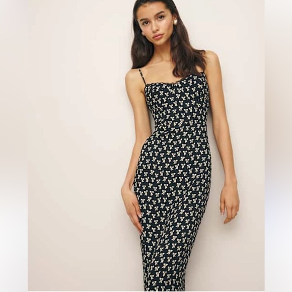 Reformation Dresses & Skirts - Reformation Elegant Black and White Cowl Neck Swirl Dress Sz Small